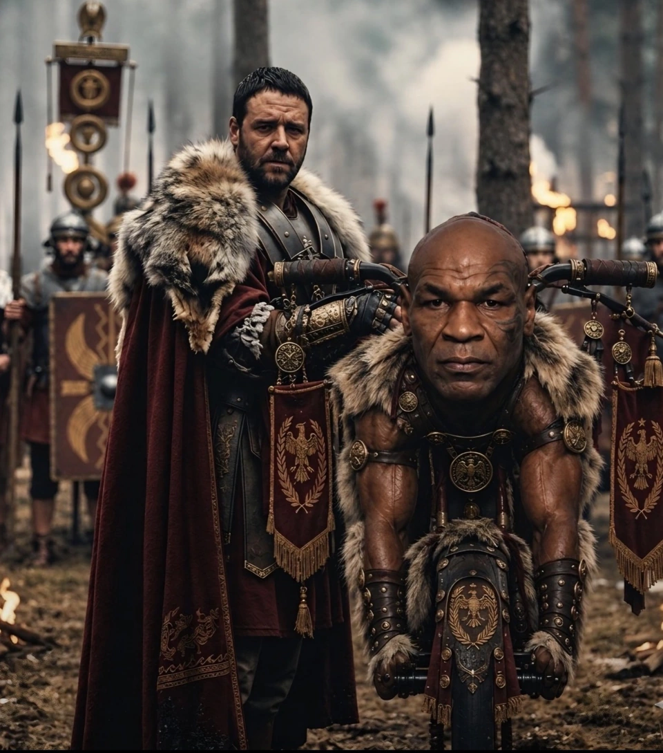 Bike Tyson in an ancient Roman scene with a general.